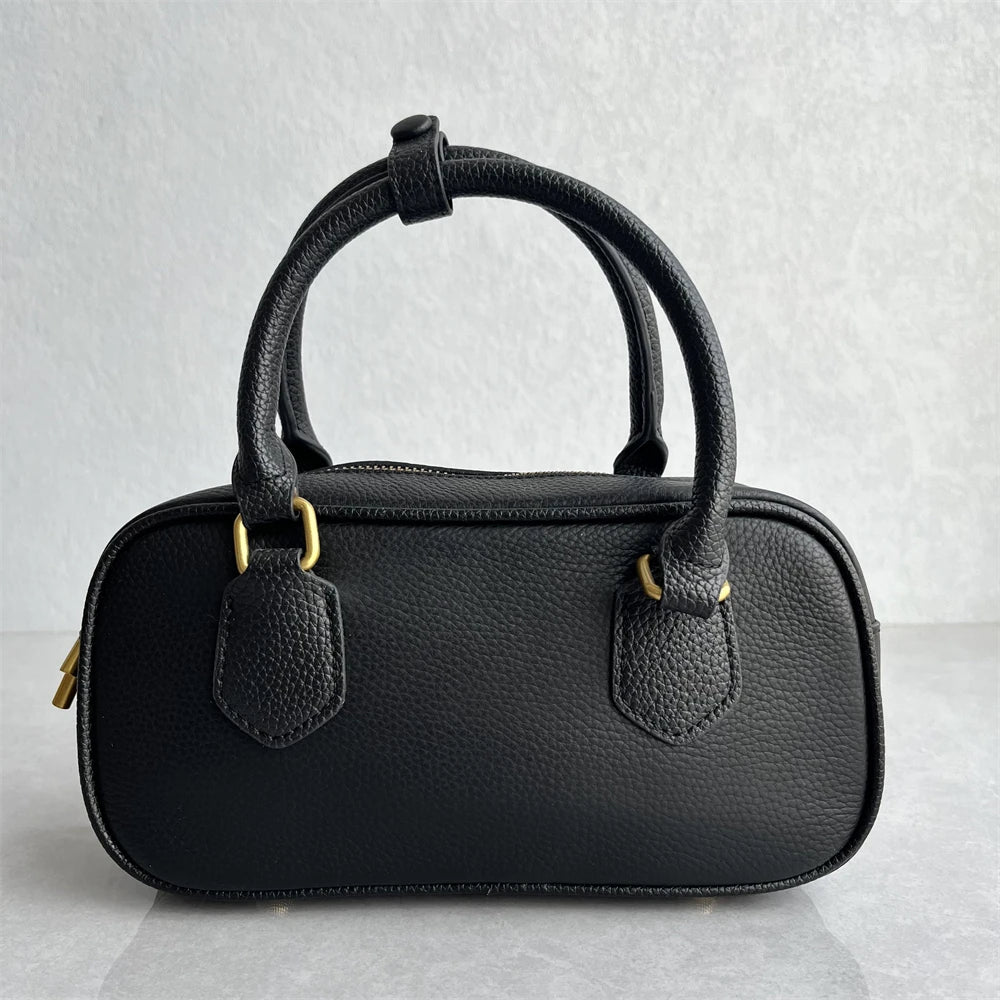 High-Quali Top-Layer Cowhide Leather Boston Sle Women's Handbag Faionable oulder Crossbody Bag with Quali Texture