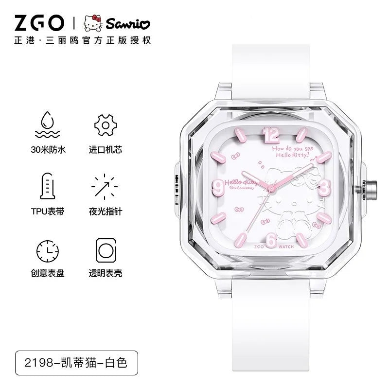 ZGO Sanrio 50th Anniversary Hello Kitty Women's Watch Fashion Waterproof Quartz Watch for Students, Perfect Gift 2198
