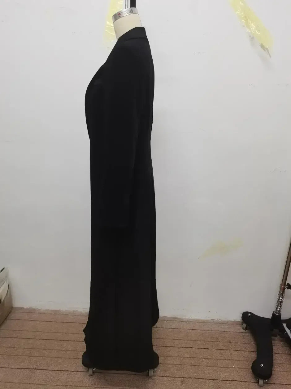 Missuoo Women's Black Extra-long Blazer Coat Lapel V-neck Long Sleeves Split-side Elegant Outerwears 2025 Fall New