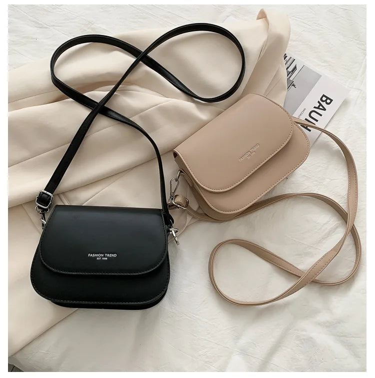 Trendy Saddle Shoulder Bag Women PU Leather Crossbody Bag Simple Solid Color Flap Messenger Bag Fashion Handbags Pouch