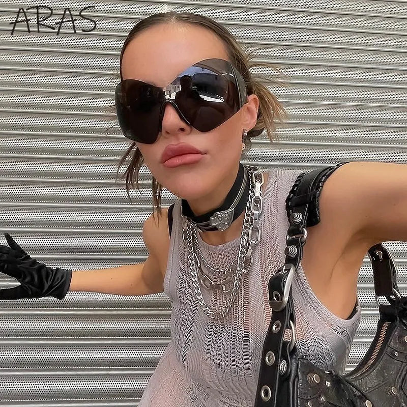 Y2K Oversized Rimless Sunglasses Women Men Luxury Brand Trend Steampunk Mask Butterfly Sun Glasses Lady Retro 2000's Punk Shades