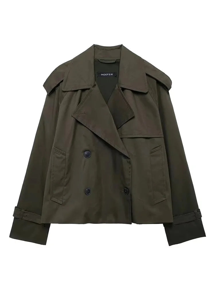 Streetwear Cropped Jacket Women 2024 Autumn Double-Breasted Jackets for Women Long Sleeve Coat Woman Casual New Outerwear