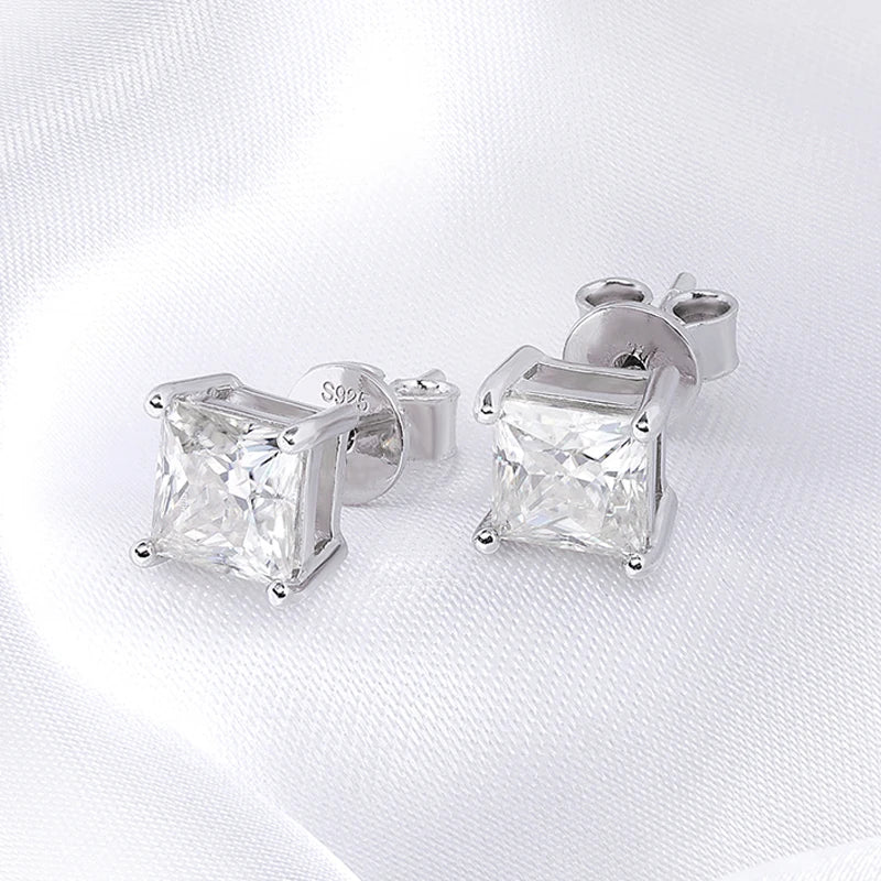 Smyoue Princess Cut 0.4-5CT Moissanite Stud Earrings for Women Men VVS Simulated Diamond Ear Studs 925 Sterling Silver Jewelry