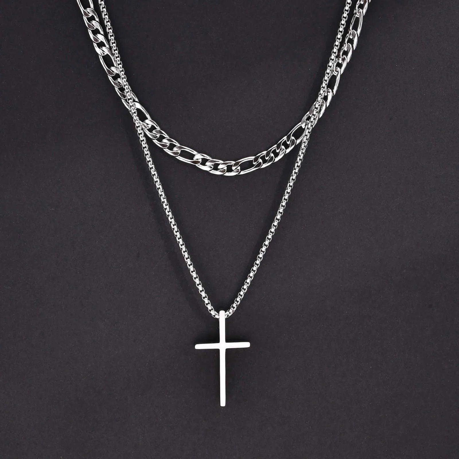 Trendy Cross Necklace for Men Boys,Simple Stainless Steel Cross Pendant Necklaces,Male Jewelry Sets