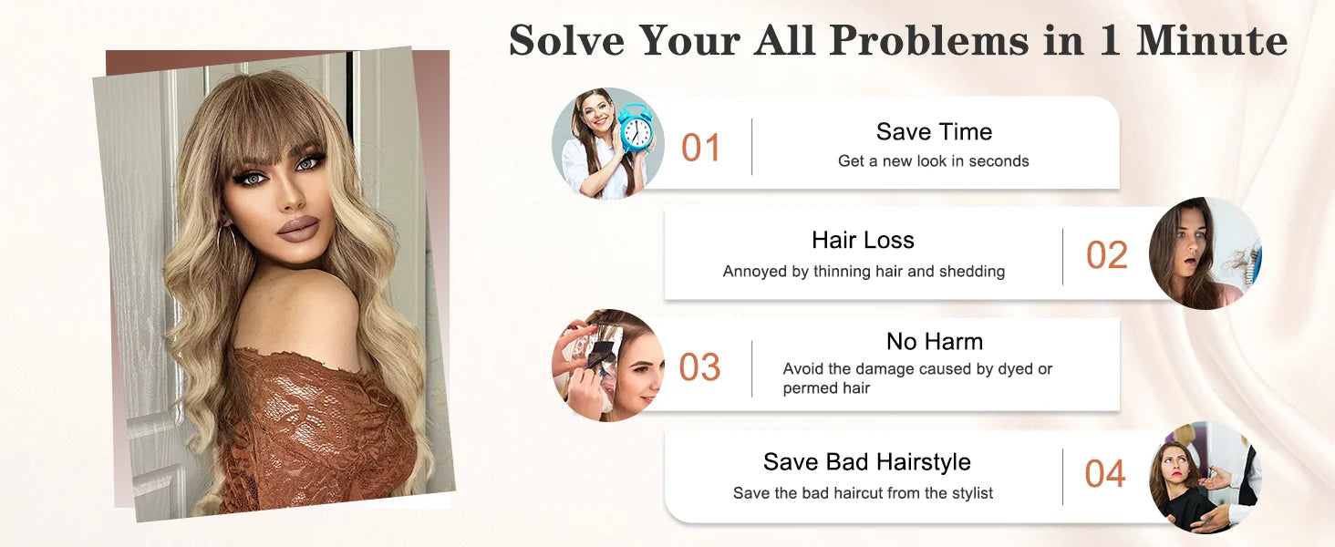 Synthetic Long Blonde Wigs with Bangs for Women Curly Wavy Hair Wigs Heat Resistant Fiber Wigs for Daily Party Use 26 Inches