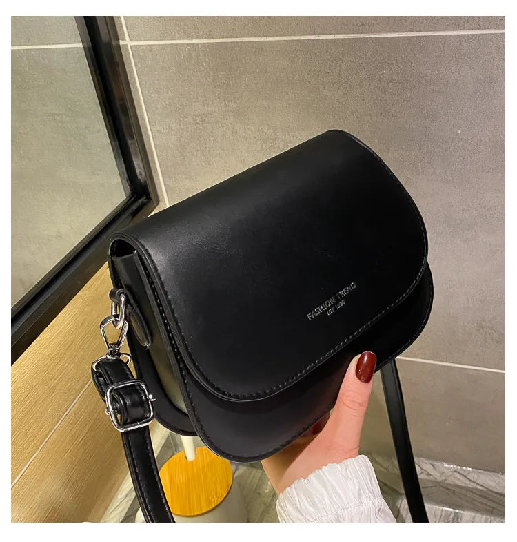 Trendy Saddle Shoulder Bag Women PU Leather Crossbody Bag Simple Solid Color Flap Messenger Bag Fashion Handbags Pouch
