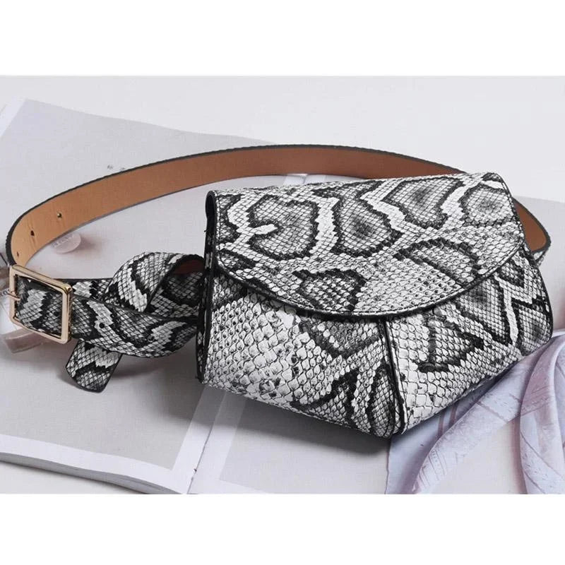 Fashionable Small Waist Bag Versatile Women Delicate Snake Skin Decorative Saddle Fashionable Sweater Belt Trendy
