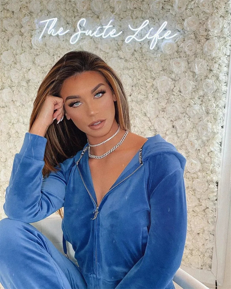 Women's Y2K Jogging Two-Piece Hooded Set Fall Winter Jogger Comfortable Pantsuit Long-Sleeved Jacket Coat & Trousers Casual Sets