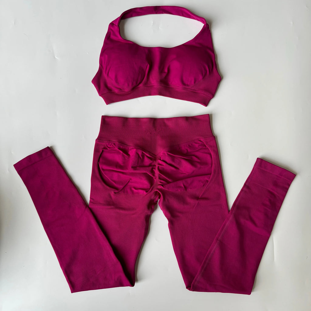 Ladies seamless yoga suit; two-piece fitness leggings; hip-lifting yoga pants set; gym sport suit; backless sports bra with