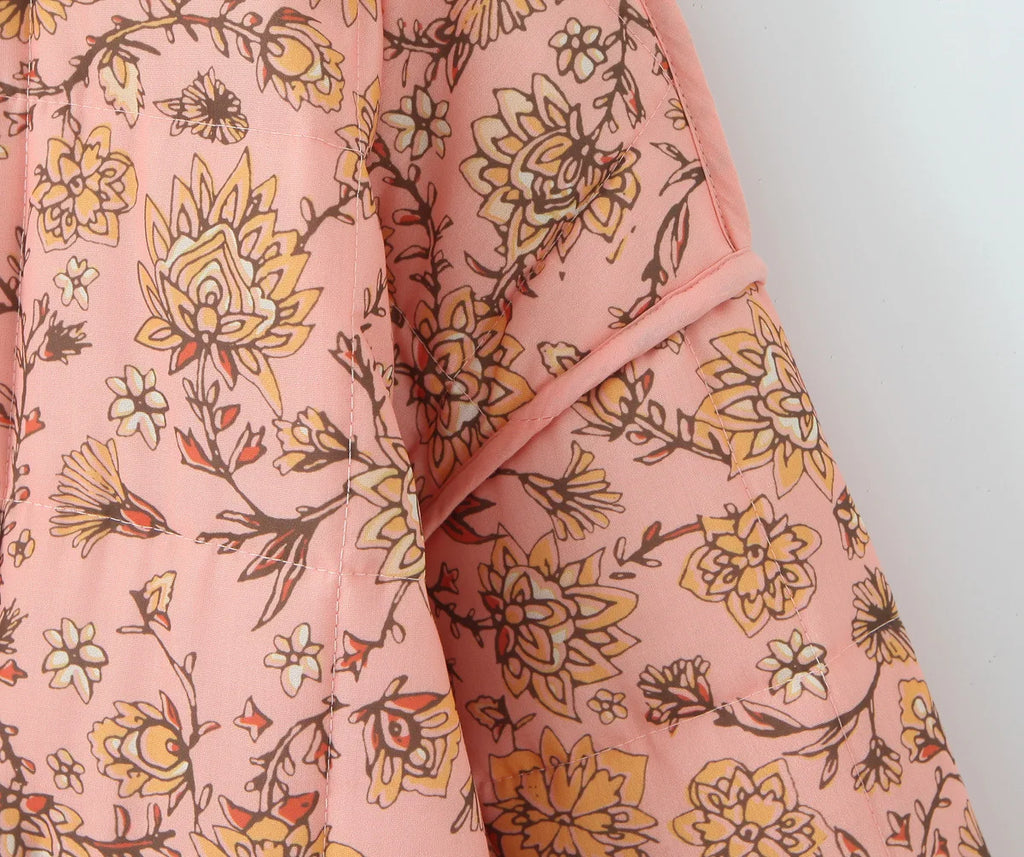 Print Quilted Cotton Jacket Women Fashion Long Sleeved High Neck Coats Female Single Breasted Loose Coat Autumn New Outerwear