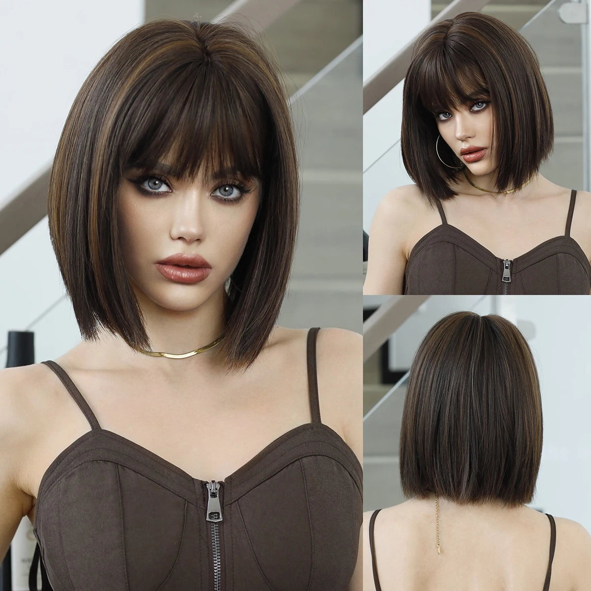 NAMM Rose Pink Short Wig for Women Daily Party Overhead Dyeing Black Natural Synthetic Lavender Heat Resistant Straight Wigs