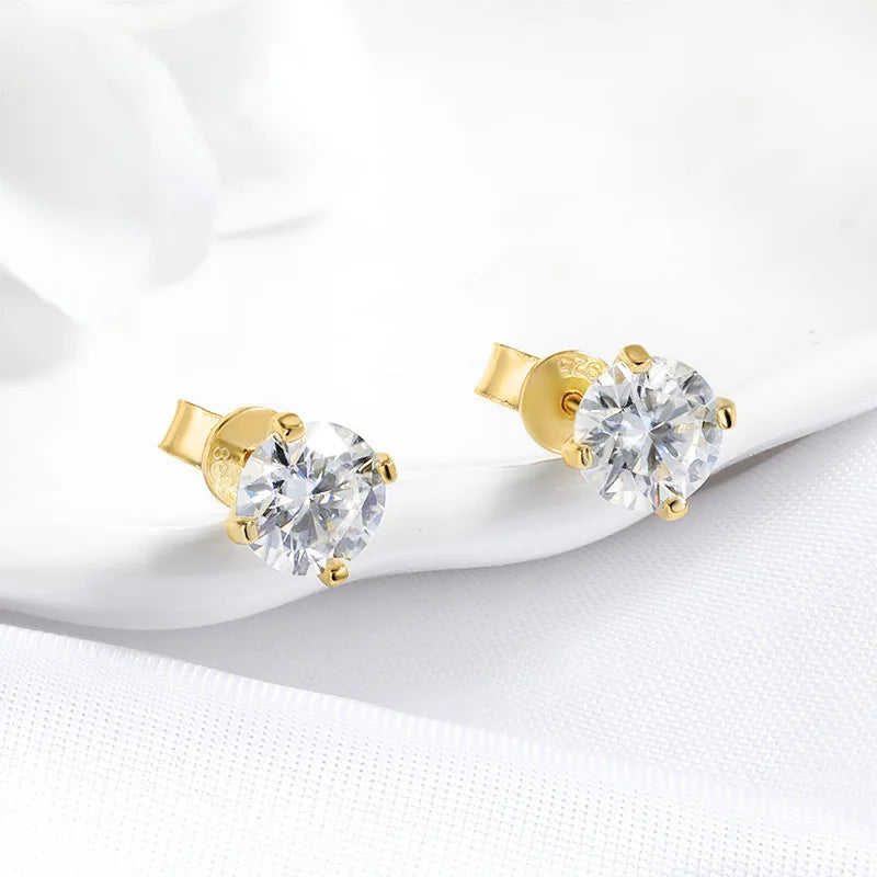 Smyoue Original S925 Sterling Silver Moissanite Stud Earrings VVS Round Cut 18k Gold Imitation Diamond Ear Studs for Women Gift