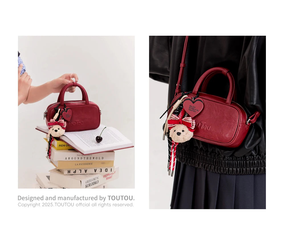 TOUTOU Boston Bowling Bag Imitation Plant Tanning Autumn Shoulder Handheld Crossbody Mini Purse for Women Teacher Christmas Gift