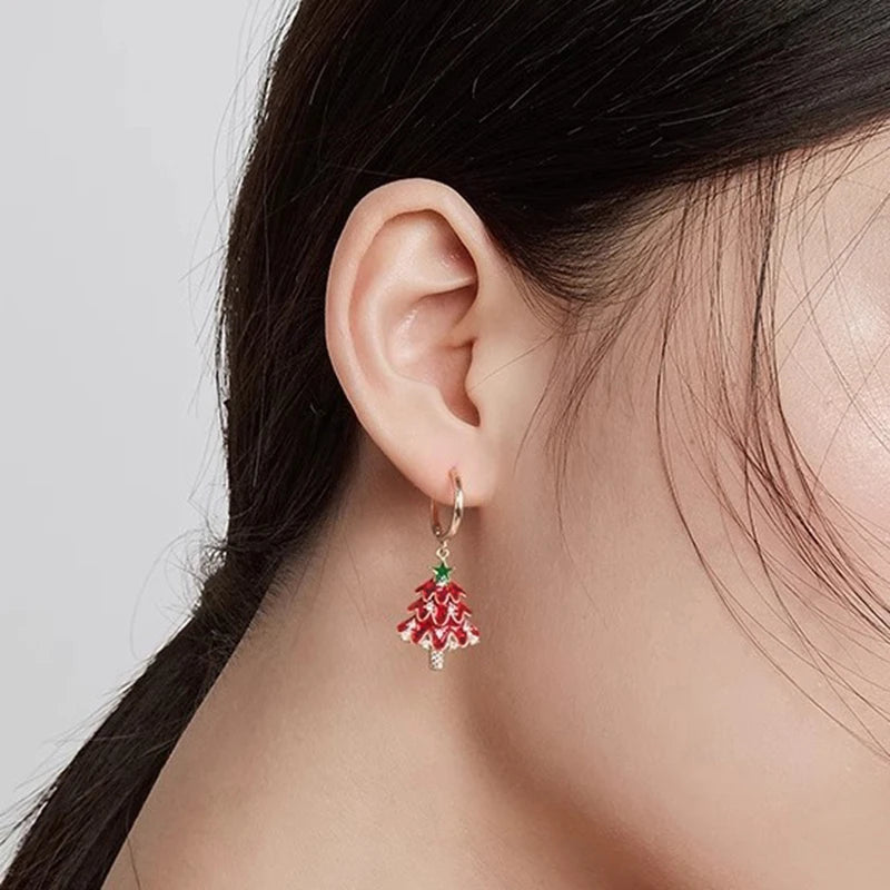 New 925 Sterling Silver Ear Needle Christmas tree/snowflake pendant Hoop Earrings For Women fashion Christmas gifts accessories