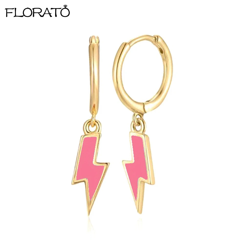 925 Sterling Silver Needle Lightning Pendant Earrings Charming Pave Crystal Gold Hoop Earrings for Women Fashion Jewelry Gifts