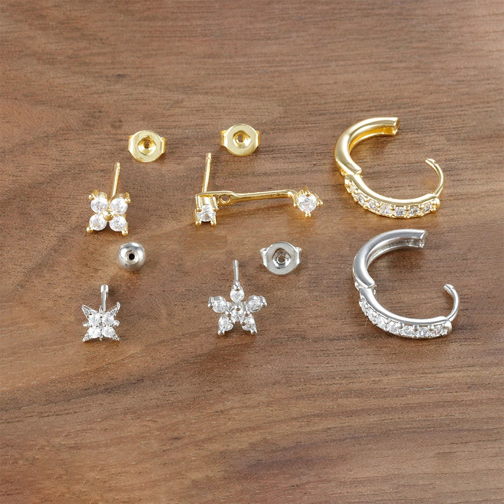 3PCS Trendy Double-layer Circle Cubic Zircon Star Hanging Earrings Set For Women Korean Fashion Jewelry pendientes mujer