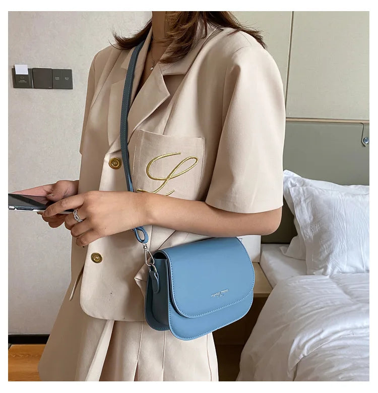 Trendy Saddle Shoulder Bag Women PU Leather Crossbody Bag Simple Solid Color Flap Messenger Bag Fashion Handbags Pouch