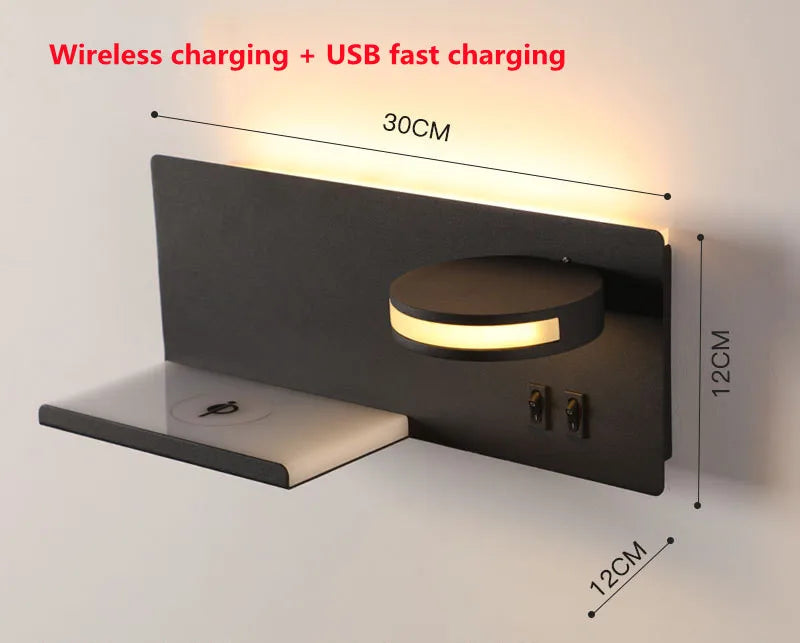 Wireless Charging Wall Lamp Bedroom Bedside USB Wall Light Rotatable Reading Lamp Study Room Switch Modern Multifunctional Hotel