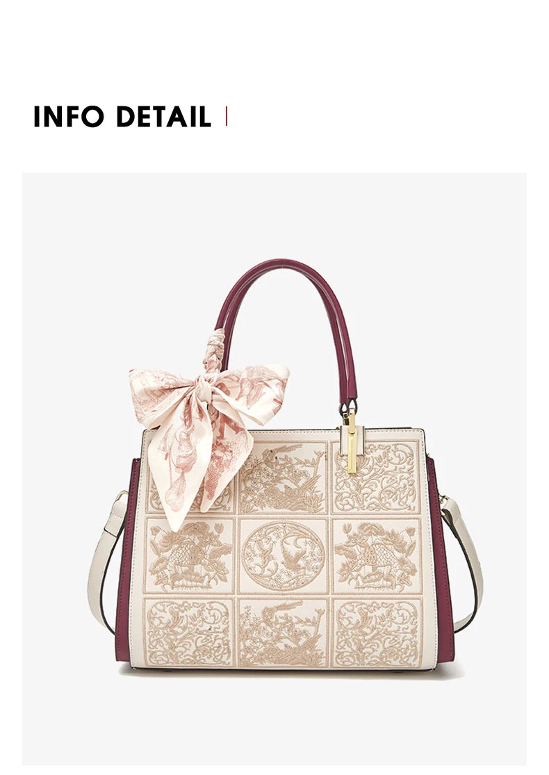 FOXER Split Leather 2025 Autumn Winter New Large Tote Handbag Women's Shoulder Bag Chinese Classic Embroidery Best Gift for Mom