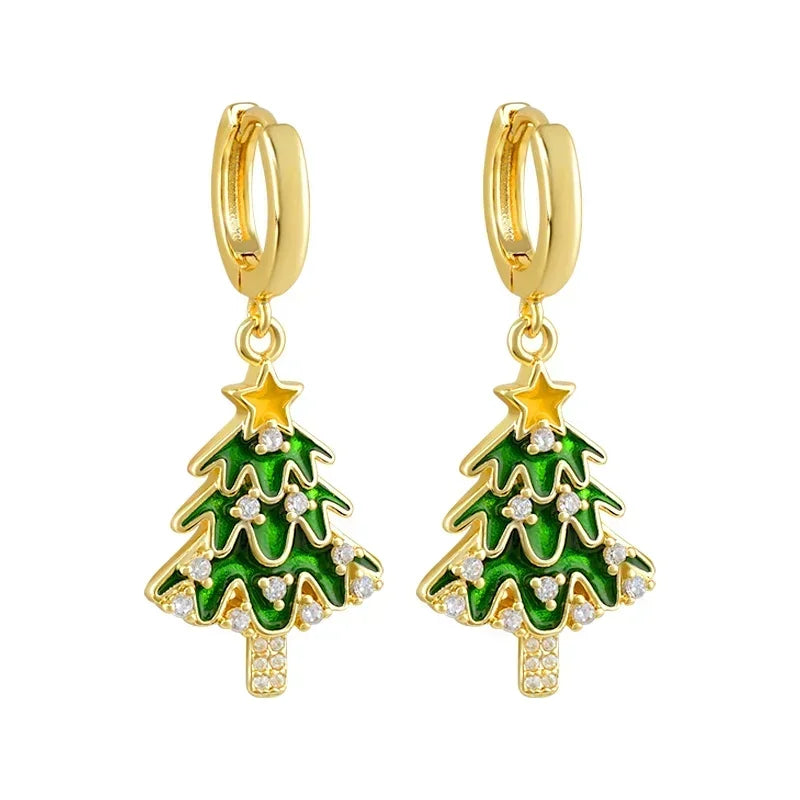 New 925 Sterling Silver Ear Needle Christmas tree/snowflake pendant Hoop Earrings For Women fashion Christmas gifts accessories