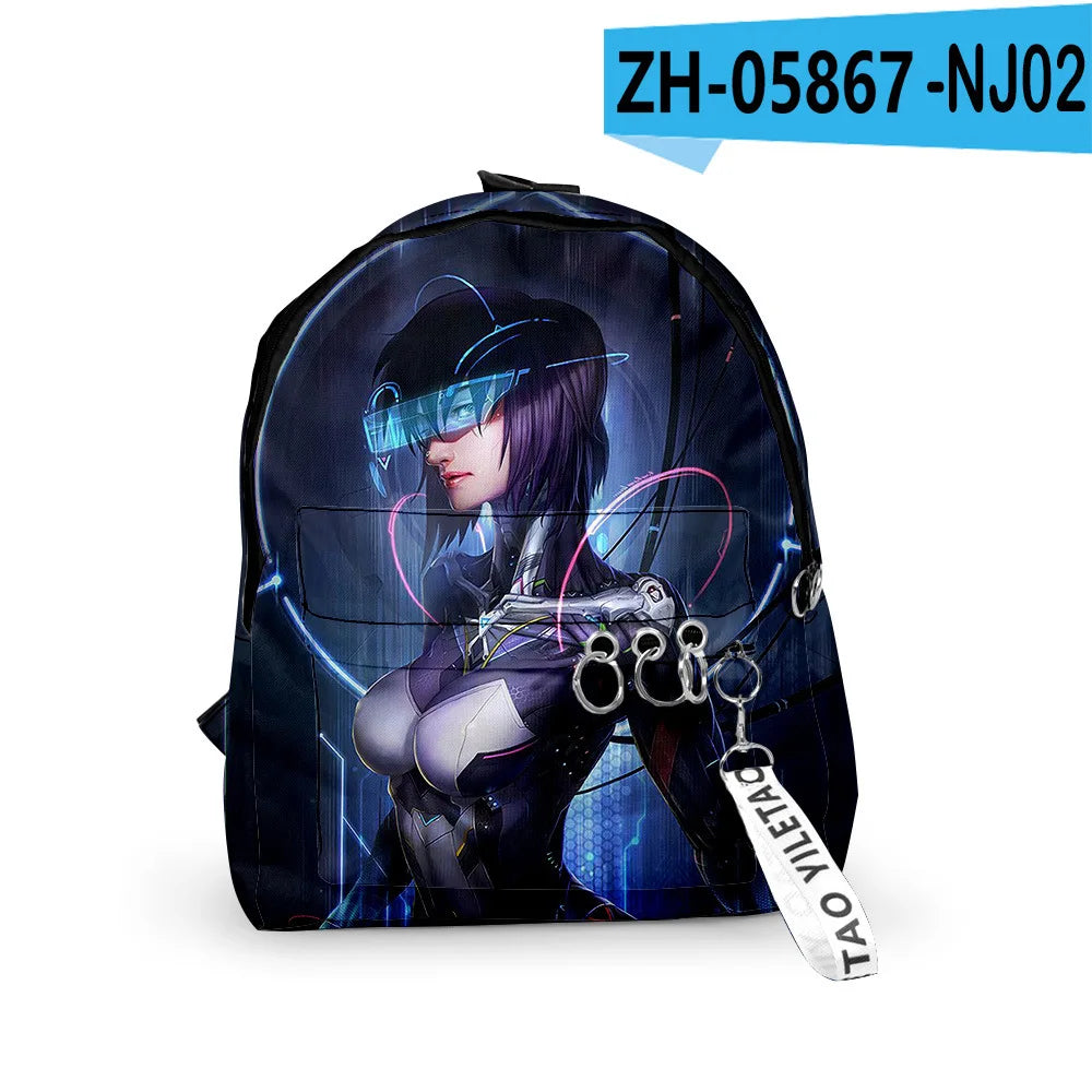 Cartoon Popular ghost in the shell School Bag Cute Small Travel Bags 3D Print Oxford Waterproof Key Chain Notebook Backpacks