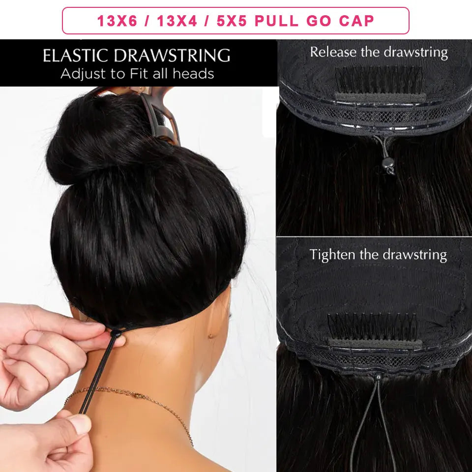 Straight Pull Go 13x6 Lace Wig with Elastic Drawstring 13x6 HD Lace Frontal Wig 5x5 Glueless Wigs Human Hair 13x4 Lace Front Wig