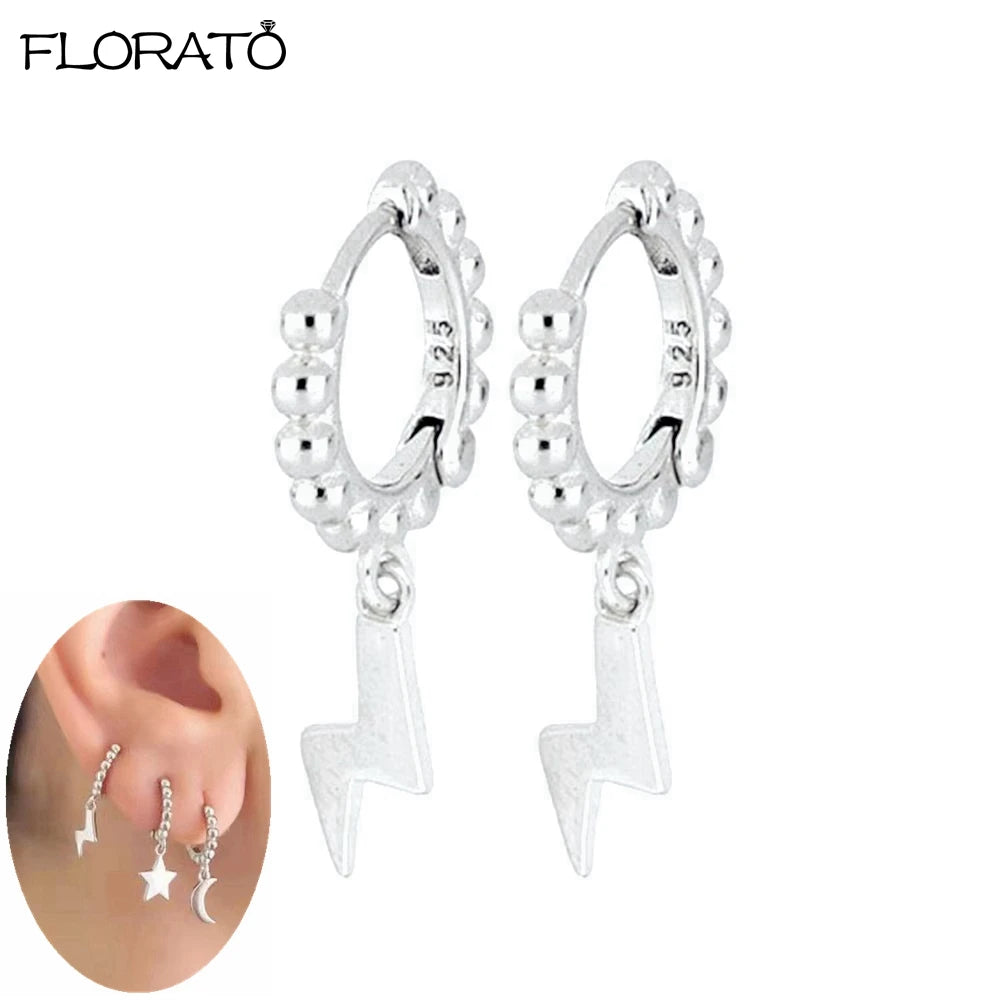 925 Sterling Silver Needle Lightning Pendant Earrings Charming Pave Crystal Gold Hoop Earrings for Women Fashion Jewelry Gifts