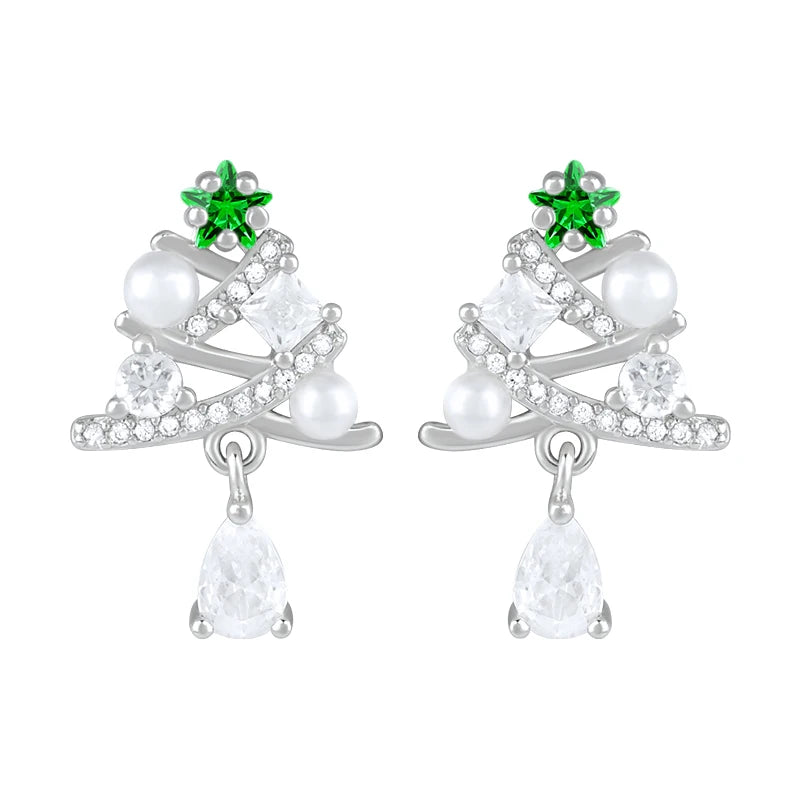 New 925 Sterling Silver Ear Needle Christmas tree/snowflake pendant Hoop Earrings For Women fashion Christmas gifts accessories