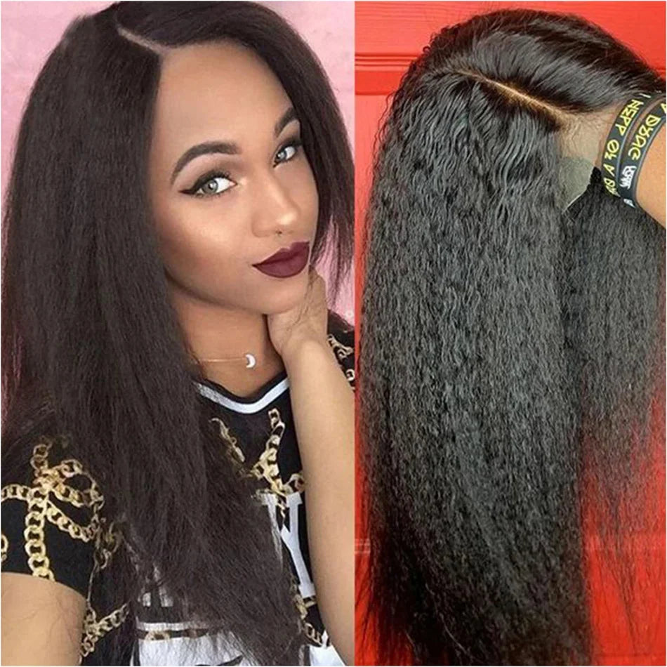 Kinky Straight 13x4 Lace Front Human Hair Wigs For Women Brazilian Bone Colored Yaki Straight Transparent Lace Frontal Curly Wig