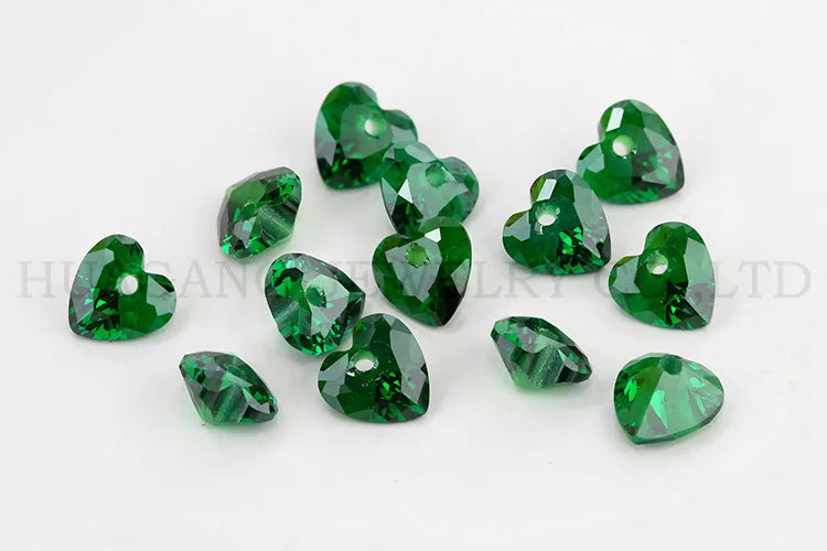 5A Single Hole Heart Shape Cubic Zirconia Stone sapphire Tanzanite aquamarine Green Loose CZ Stones Synthetic Gems Beads