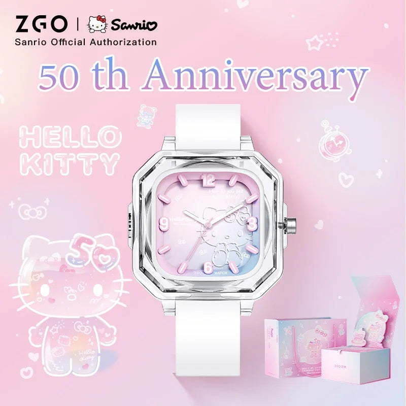 ZGO Sanrio 50th Anniversary Hello Kitty Women's Watch Fashion Waterproof Quartz Watch for Students, Perfect Gift 2198
