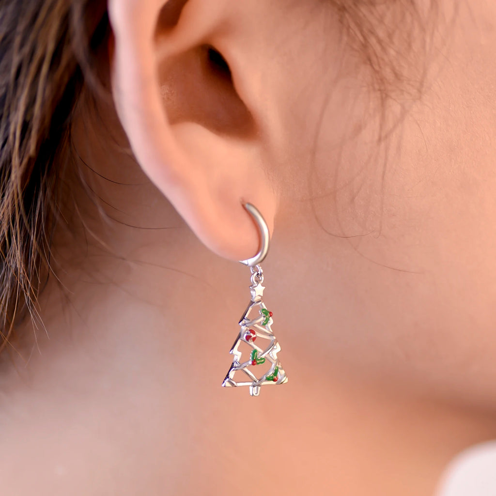 New 925 Sterling Silver Ear Needle Christmas tree/snowflake pendant Hoop Earrings For Women fashion Christmas gifts accessories