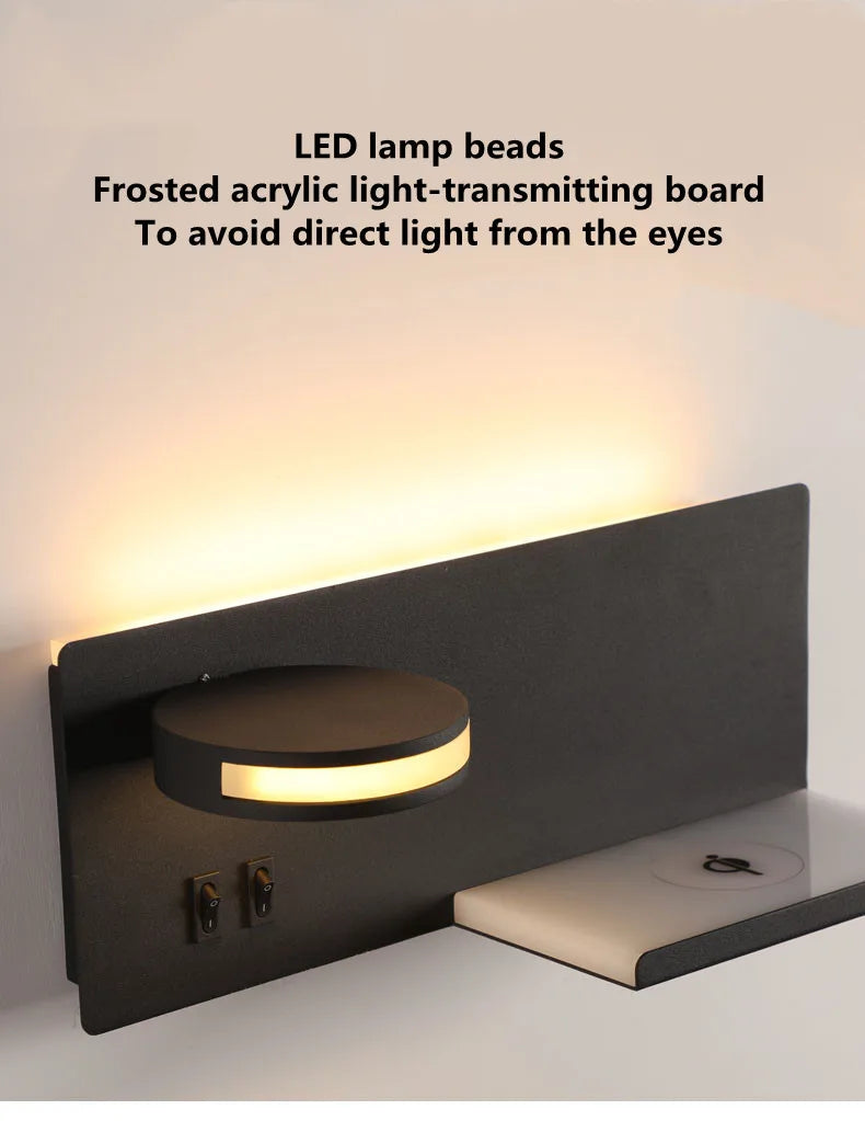 Wireless Charging Wall Lamp Bedroom Bedside USB Wall Light Rotatable Reading Lamp Study Room Switch Modern Multifunctional Hotel
