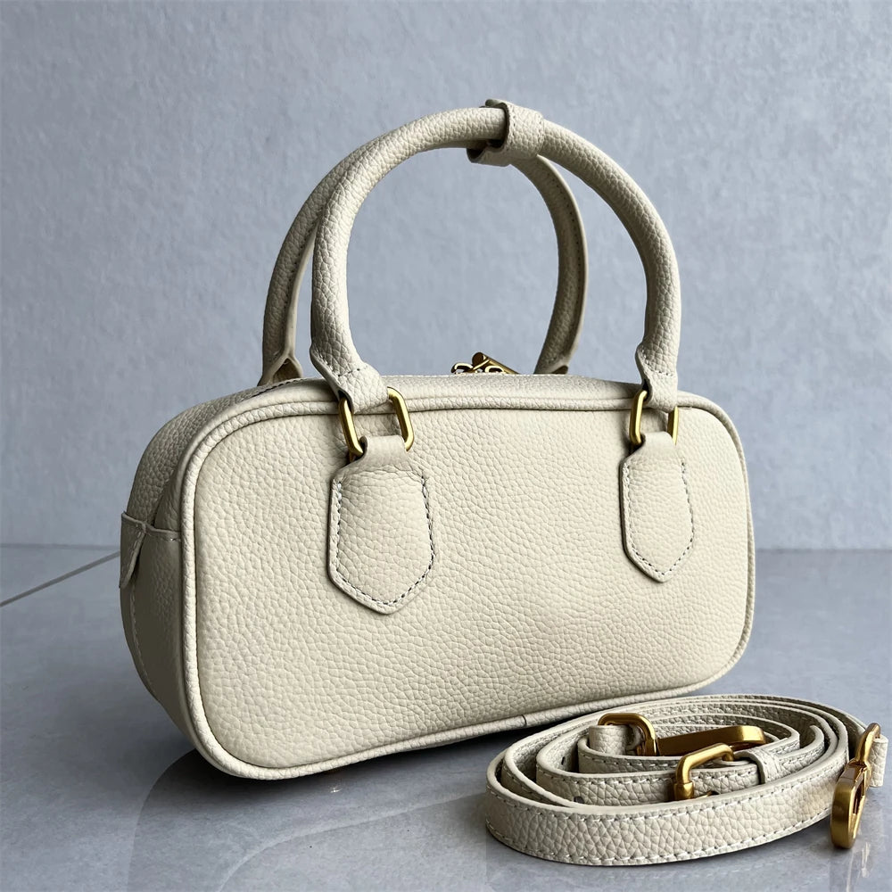 High-Quali Top-Layer Cowhide Leather Boston Sle Women's Handbag Faionable oulder Crossbody Bag with Quali Texture