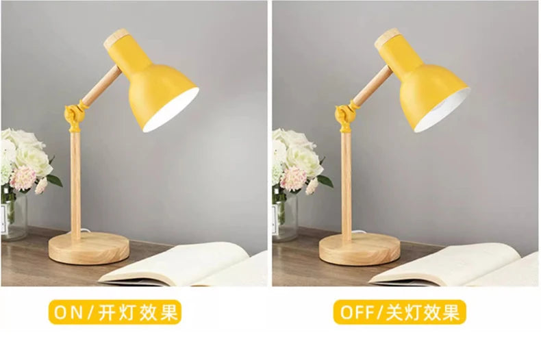 Creative Nordic Table Lamp Wooden Art LED Turn Head Simple Bedside Desk Light/Eye Protection Reading&Bedroom Study Lamp