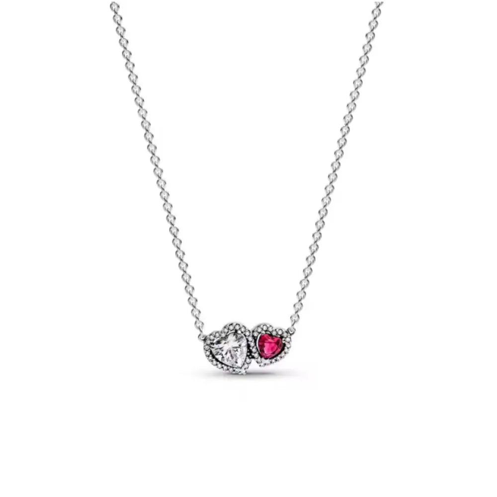 Original 925 Sterling Silver Colorful Bow Set Necklace Ring Earring Crystal For Women Valentine's Birthday Gift DIY Jewellery