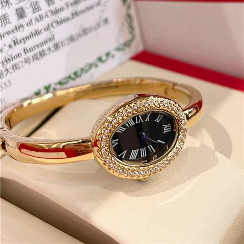 Fashion Brand Wrist Watches Woman Girl Oval Diamond Crystal Bracelet Style Quartz Steel Metal Band Luxury Clock CA192
