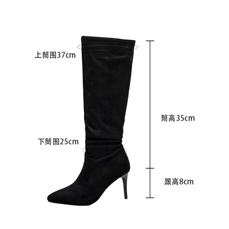 Street Style Pointy Toe Long Boots Women Stiletto Heels 8CM High Heel Winter Sexy Woman Shoes Female Suede High Boots Size 35-46