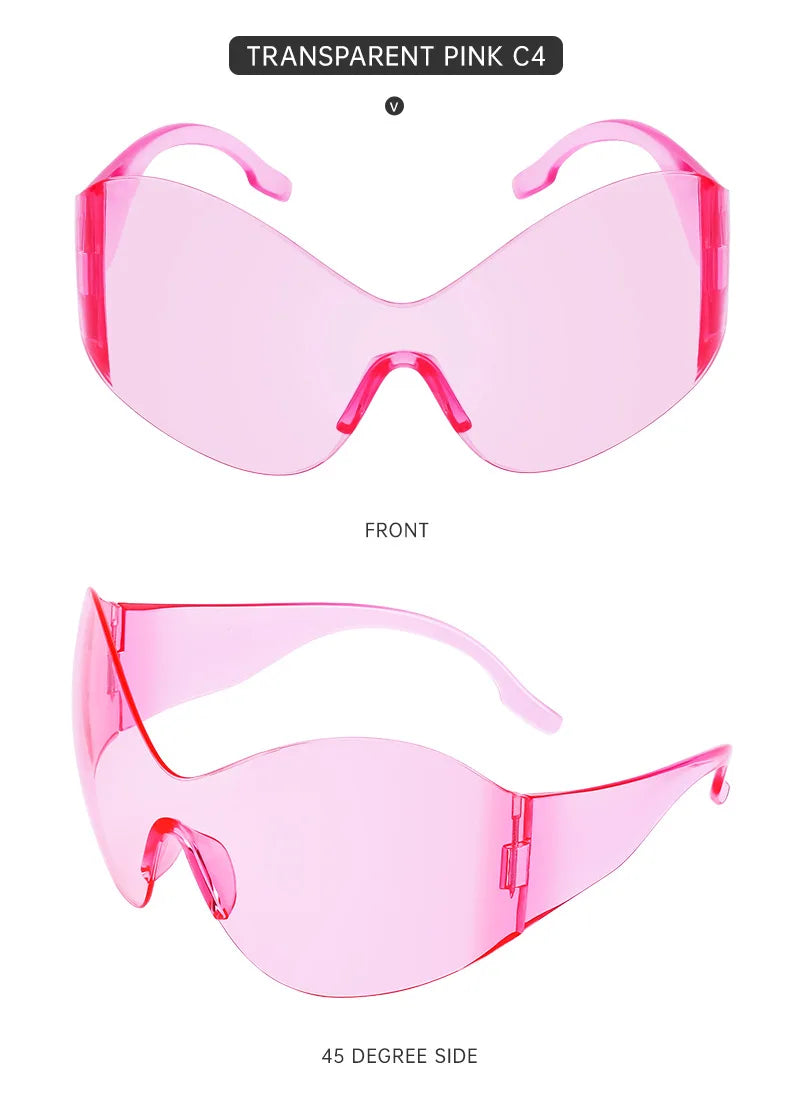Y2K Oversized Rimless Sunglasses Women Men Luxury Brand Trend Steampunk Mask Butterfly Sun Glasses Lady Retro 2000's Punk Shades