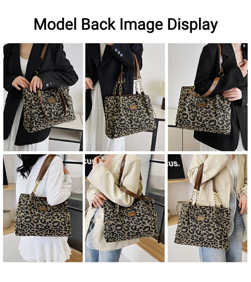 Women's Shoulder Bag Large Capacity Leopard Print Versatile Retro Texture Tote Bag Commuting Armpit Bag Women's Handbag