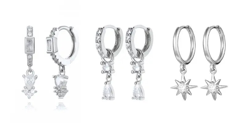 925 Sterling Silver Ear Needle Fashion Hoop Earrings White Crystal Luxury Women's Silver Earrings Wedding Women's Jewelry Gift