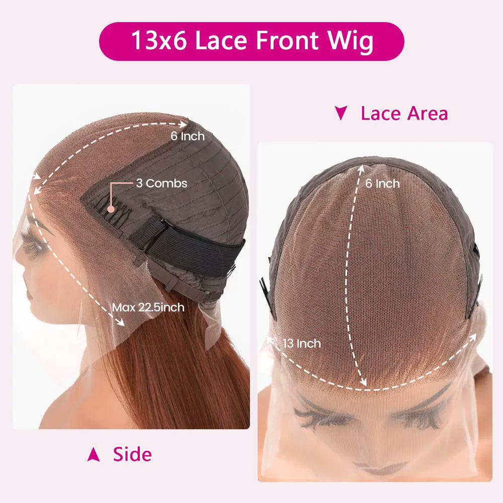 Copper Red Layered Cut Lace Front Wigs Reddish Brown Straight Lace Frontal Wig Layered Glueless Wigs Synthetic Butterfly Haircut