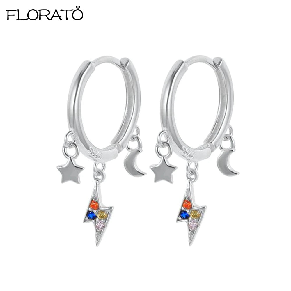 925 Sterling Silver Needle Lightning Pendant Earrings Charming Pave Crystal Gold Hoop Earrings for Women Fashion Jewelry Gifts