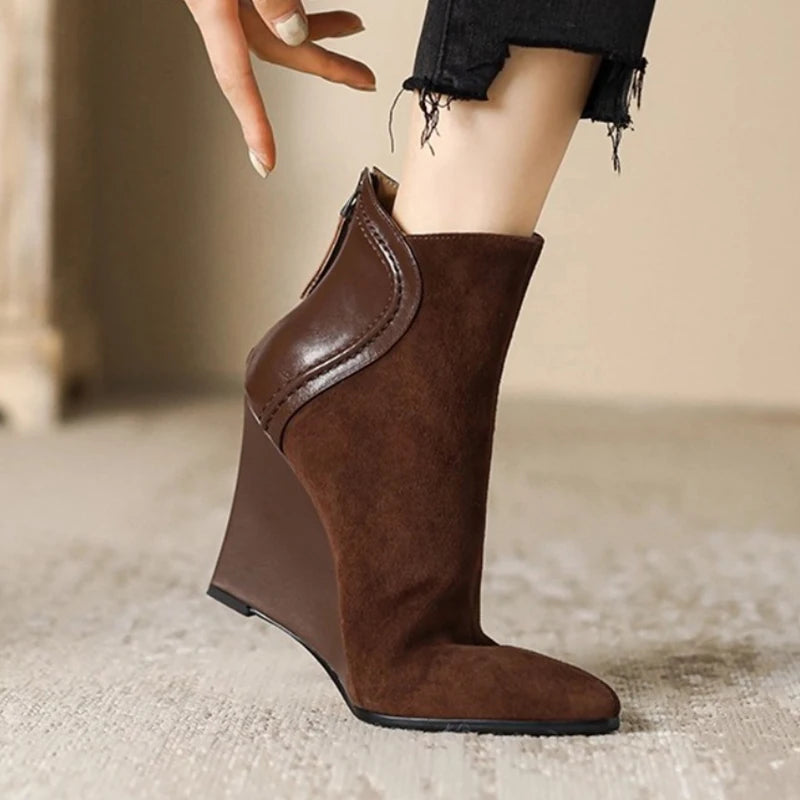 Wedges Women's Ankle Boots Pointed Toe Fashion Shoes Designer Suede Winter Boots 2025 High Heels Dress Luxury Botas Para Mujer