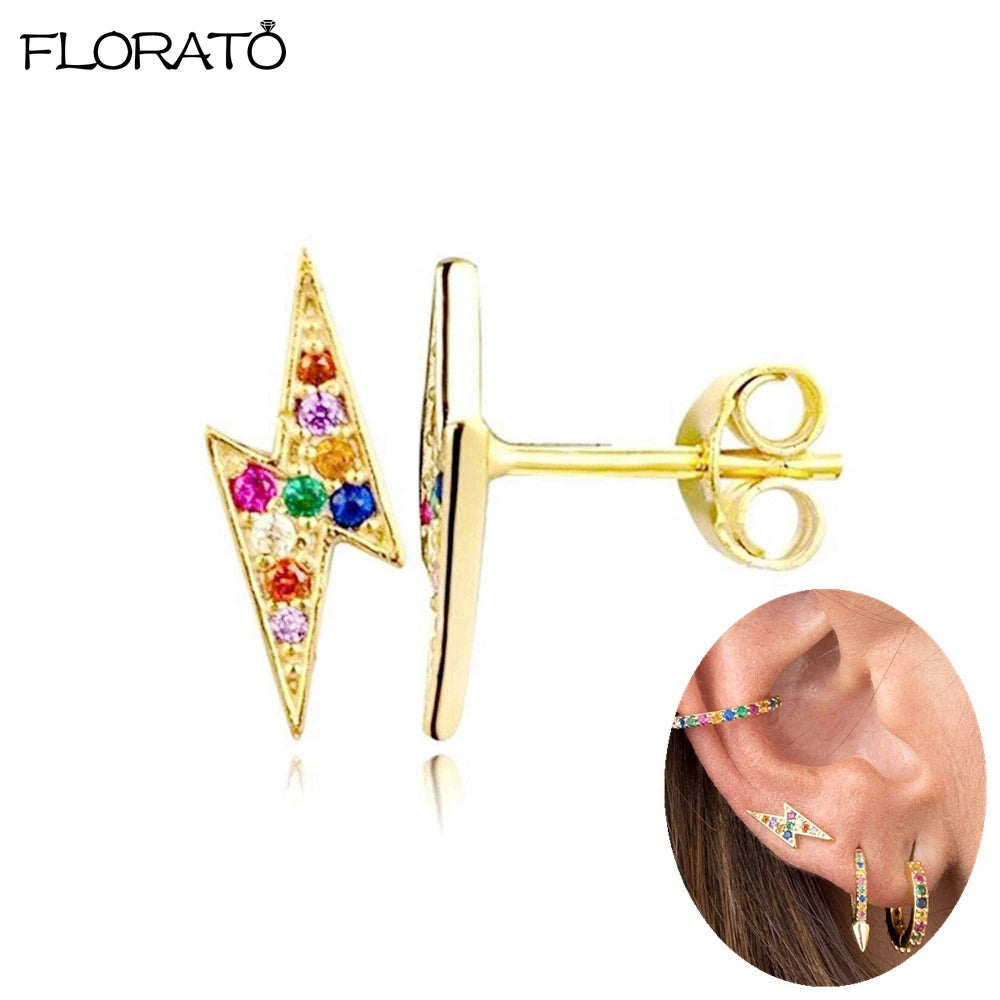 925 Sterling Silver Needle Lightning Pendant Earrings Charming Pave Crystal Gold Hoop Earrings for Women Fashion Jewelry Gifts