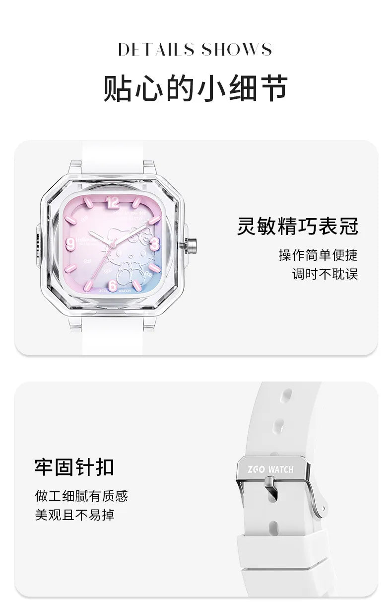 ZGO Sanrio 50th Anniversary Hello Kitty Women's Watch Fashion Waterproof Quartz Watch for Students, Perfect Gift 2198