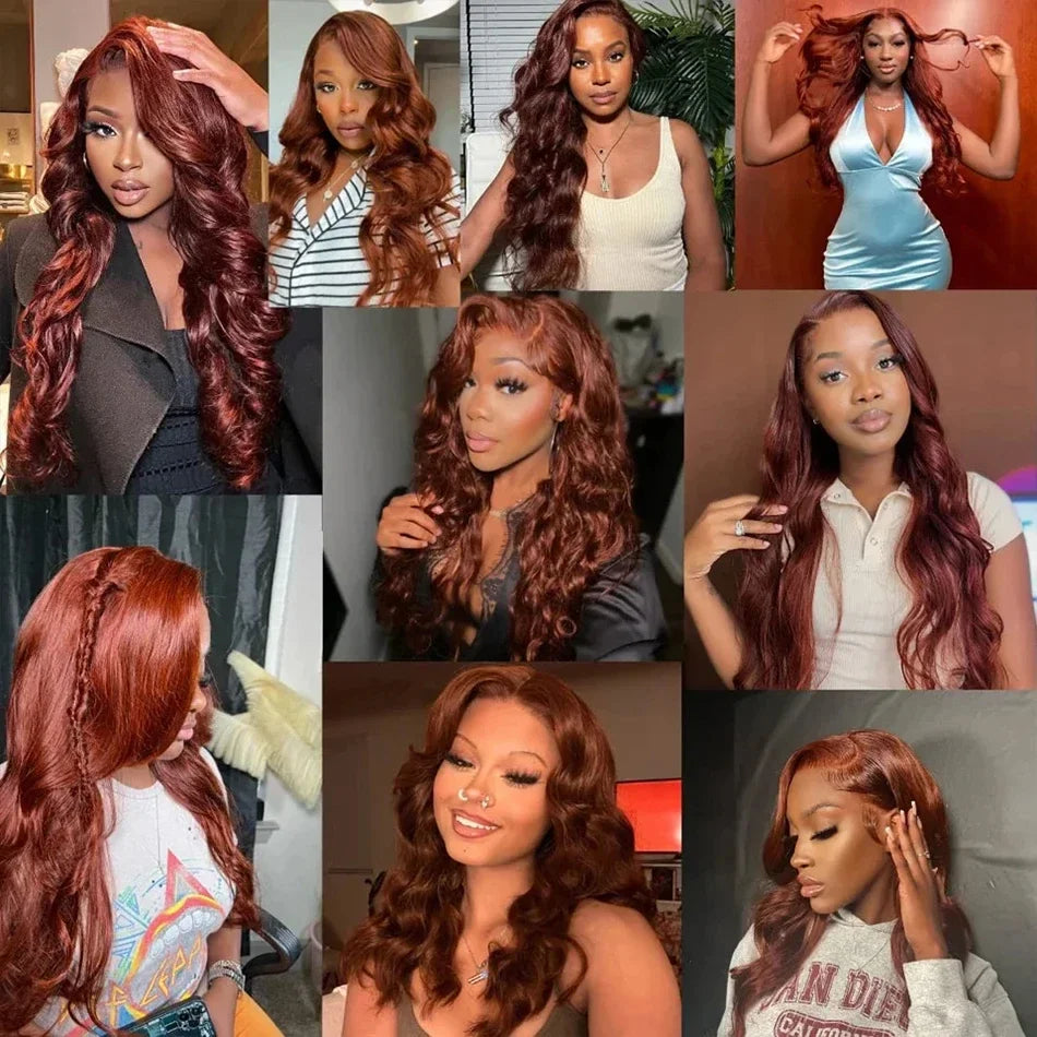 Reddish Brown Body Wave Lace Frontal Wig 100% Brazilian 13x4 Hd Lace Front Human Hair Wigs Colored Transparent Lace Wigs Woman