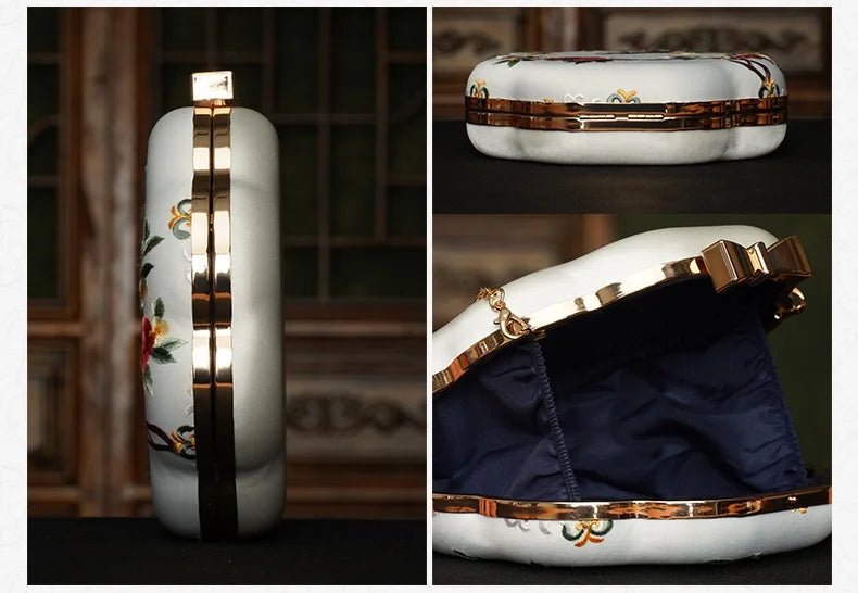 Cape-Bay Retro Versatile Women's Small Round Bag Mini Bag Chain Bag Bead Bag New Middle-Aged Mother Bag Ethnic Style Flower and Bird Embroider Shoulder Bag Crossbody Bag Wedding Banquet Wedding Bag with Cheongsam Bag Hard She