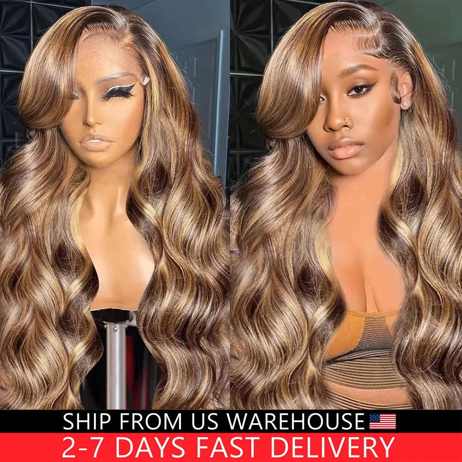 Highlight Wig 13x6 Hd Lace Frontal Wig Honey Blonde Body Wave Lace Front Human Hair Wigs For Women 30 inch 360 HD Full Lace Wig