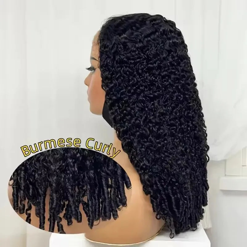 250% Glueless Wigs Human Hair Burmese Curly Headband Wig Upgrade 3 IN 1 Half Wig With Drawstring Seamless Clip Ins Flip Over